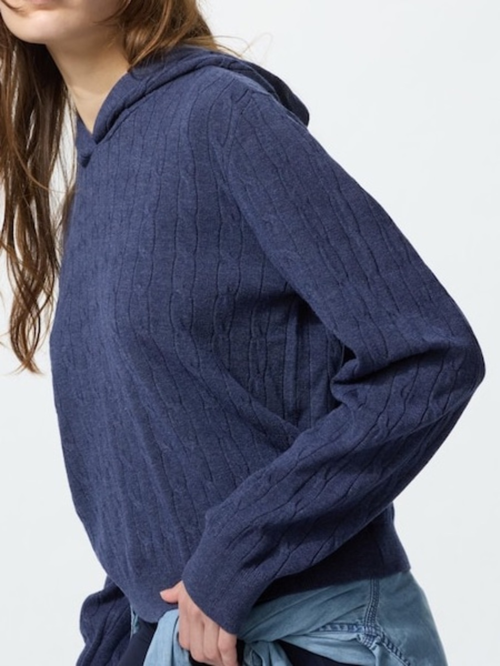 Uniqlo Washable Knit Cable Hoodie Navy